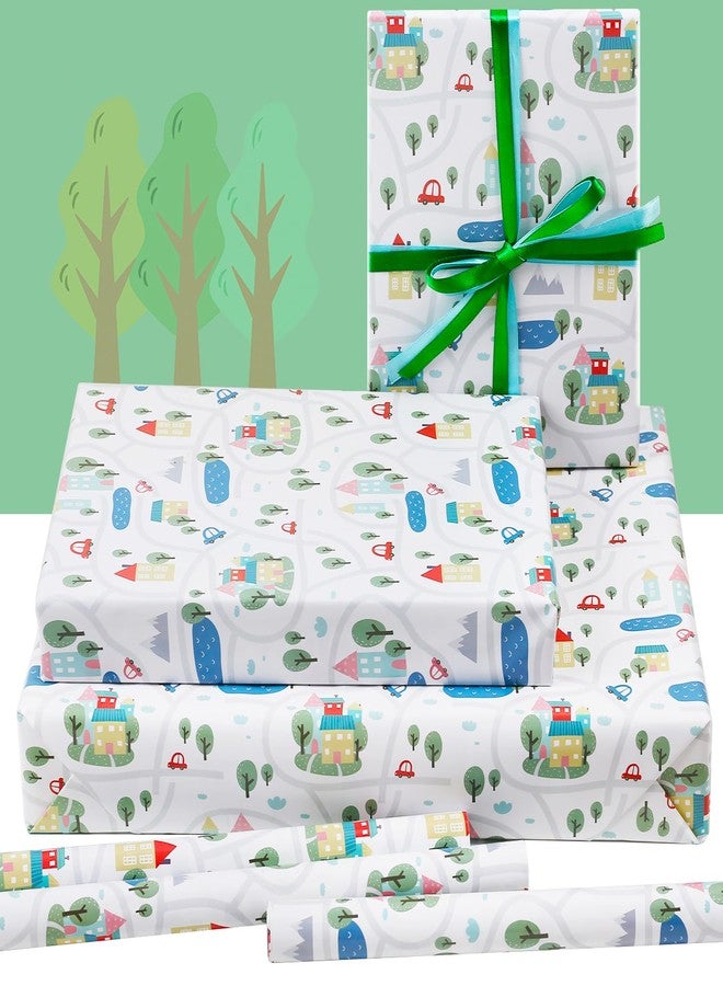 AirCool Village Town Neighborhood City Homes Welcome Wrapping Paper, 6 Sheets Village Town Road Gift Wrap Paper with Ribbons, 20 x 30 inch Per Sheet for Friends Families Housewarming, Birthday, Baby Shower - Image 3